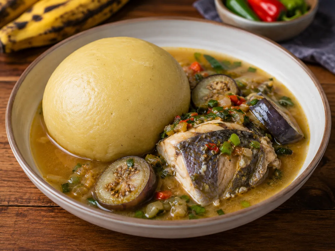 Foutou banane & sauce claire